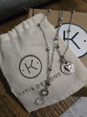 Katia Designs Silver Heart Bead Pendant Necklace - Silver
